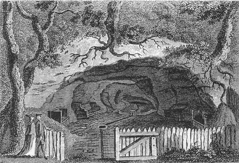 Engraving of Mother Ludlam's cave 1773