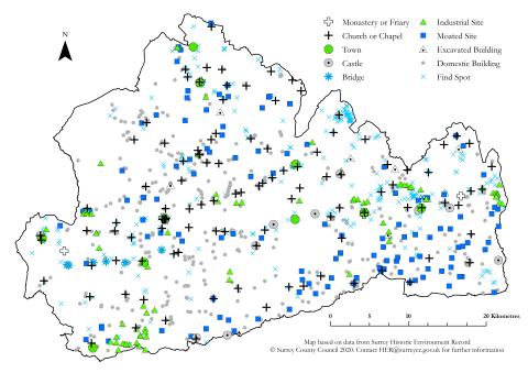 HER Medieval Surrey map