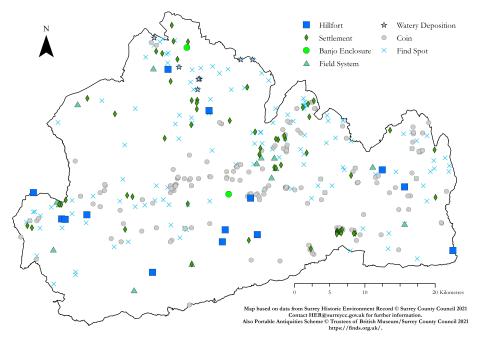 HER Iron Age Surrey map