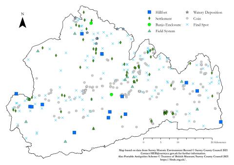 HER Iron Age Surrey map