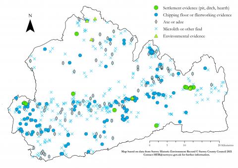 HER Mesolithic Surrey map